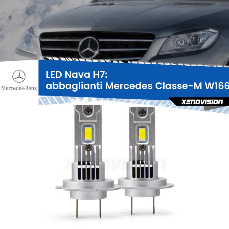 <strong>Abbaglianti LED no-spie per Mercedes Classe-M</strong> W166 2011 -2015. Coppia lampade <strong>H7</strong> modello Nava canbus, raffreddate a ventola.