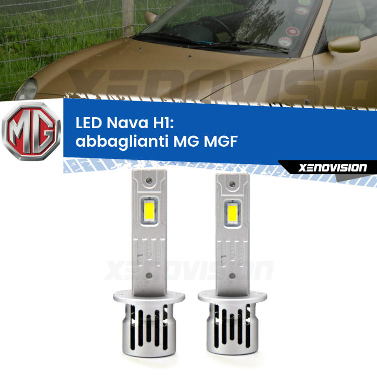 <strong>Abbaglianti LED no-spie per MG MGF</strong>  1995 -2002. Coppia lampade <strong> H1</strong> modello Nava canbus, raffreddate a ventola.