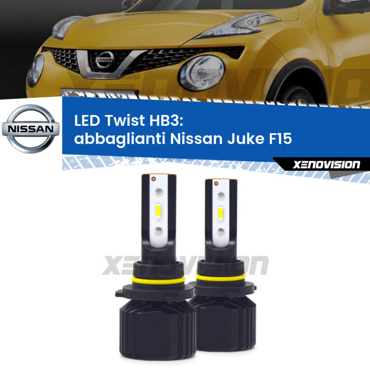 <strong>Kit abbaglianti LED</strong> HB3 per <strong>Nissan Juke</strong> F15 2014 -2018. Compatte, impermeabili, senza ventola: praticamente indistruttibili. Top Quality.