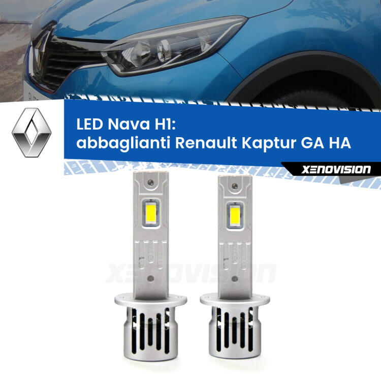 <strong>Abbaglianti LED no-spie per Renault Kaptur GA</strong> HA 2016 -2018. Coppia lampade <strong> H1</strong> modello Nava canbus, raffreddate a ventola.