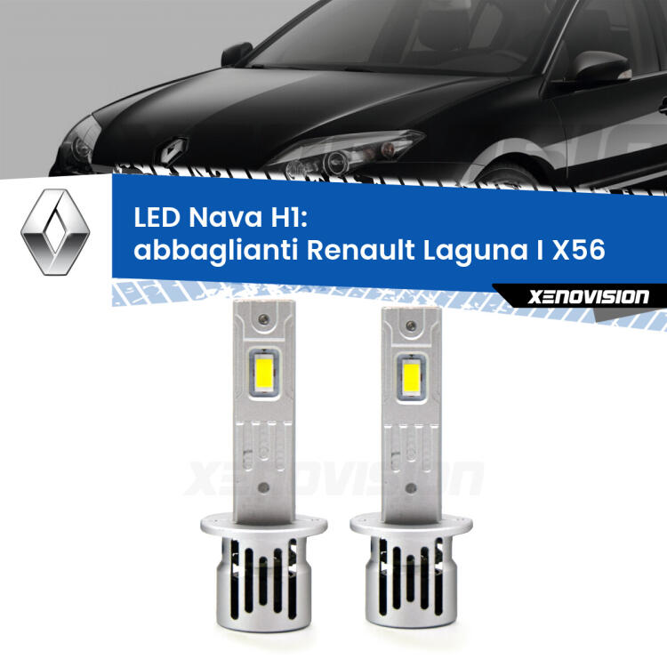 <strong>Abbaglianti LED no-spie per Renault Laguna I</strong> X56 1993 -1998. Coppia lampade <strong> H1</strong> modello Nava canbus, raffreddate a ventola.