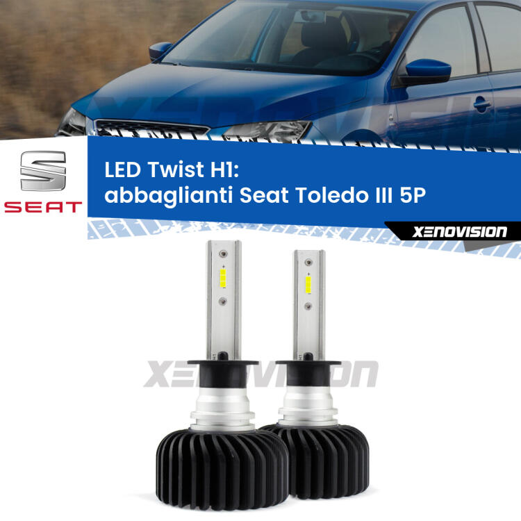 <strong>Kit abbaglianti LED</strong> H1 per <strong>Seat Toledo III</strong> 5P 2004 -2009. Compatte, impermeabili, senza ventola: praticamente indistruttibili. Top Quality.