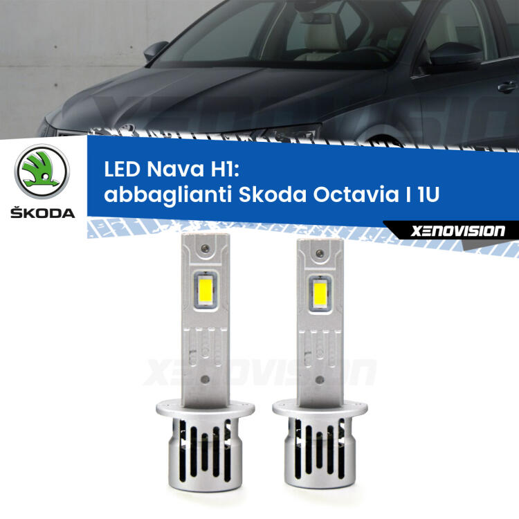 <strong>Abbaglianti LED no-spie per Skoda Octavia I</strong> 1U con fari Xenon. Coppia lampade <strong> H1</strong> modello Nava canbus, raffreddate a ventola.