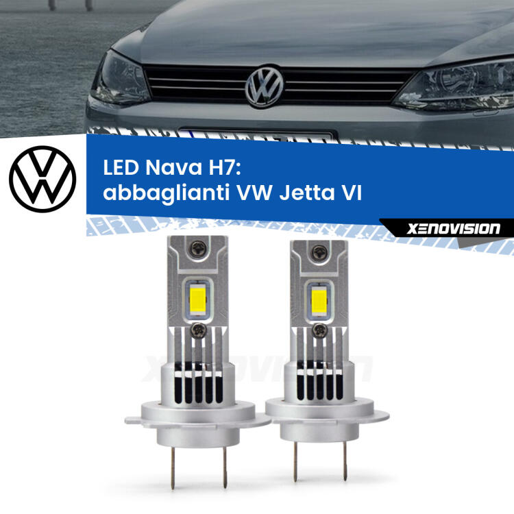 <strong>Abbaglianti LED no-spie per VW Jetta</strong> VI 2010 -2017. Coppia lampade <strong>H7</strong> modello Nava canbus, raffreddate a ventola.