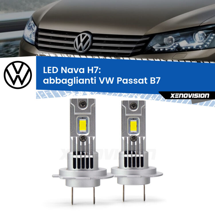 <strong>Abbaglianti LED no-spie per VW Passat</strong> B7 2010 -2014. Coppia lampade <strong>H7</strong> modello Nava canbus, raffreddate a ventola.