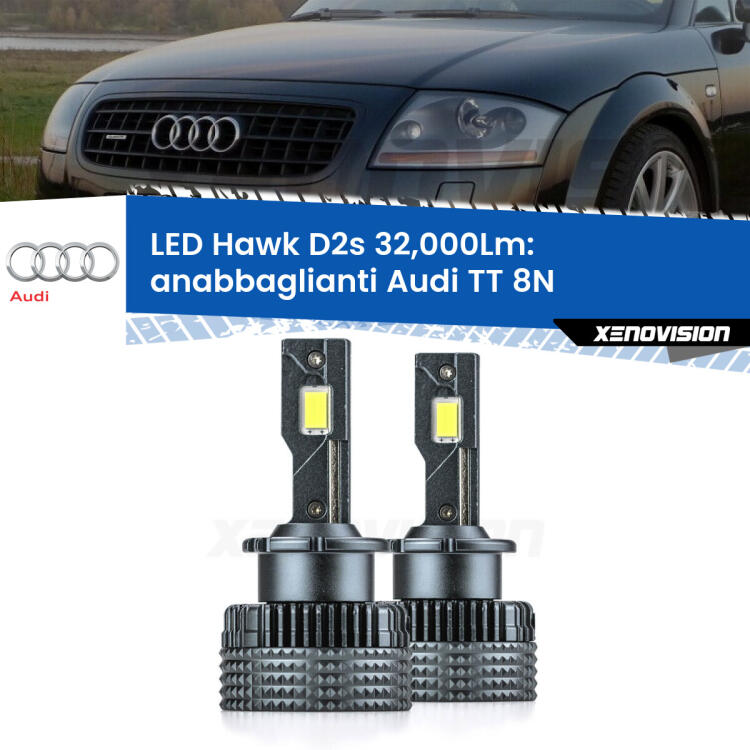 <strong>Kit anabbaglianti LED specifico per Audi TT</strong> 8N 1998 - 2006. Lampade <strong>D2S/D2R</strong> Canbus da 32.000Lumen di luminosità modello Hawk Xenovision.