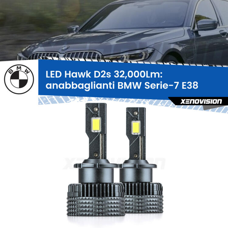 <strong>Kit anabbaglianti LED specifico per BMW Serie-7</strong> E38 1994 - 2001. Lampade <strong>D2S/D2R</strong> Canbus da 32.000Lumen di luminosità modello Hawk Xenovision.