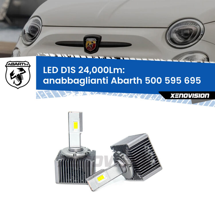 <strong>Lampade conversione a LED specifiche per Abarth 500 595 695</strong>  2008 - 2022 con fari D1S xenon di serie. Lampade Canbus da 24.000Lumen, Qualità Massima.
