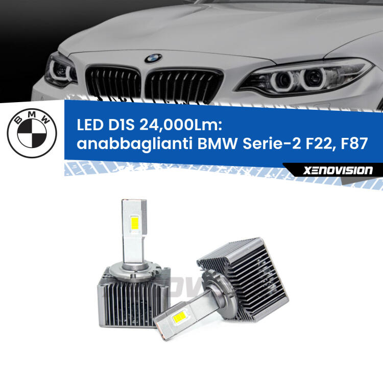 <strong>Lampade conversione a LED specifiche per BMW Serie-2</strong> F22, F87 2012 - 2015 con fari D1S xenon di serie. Lampade Canbus da 24.000Lumen, Qualità Massima.