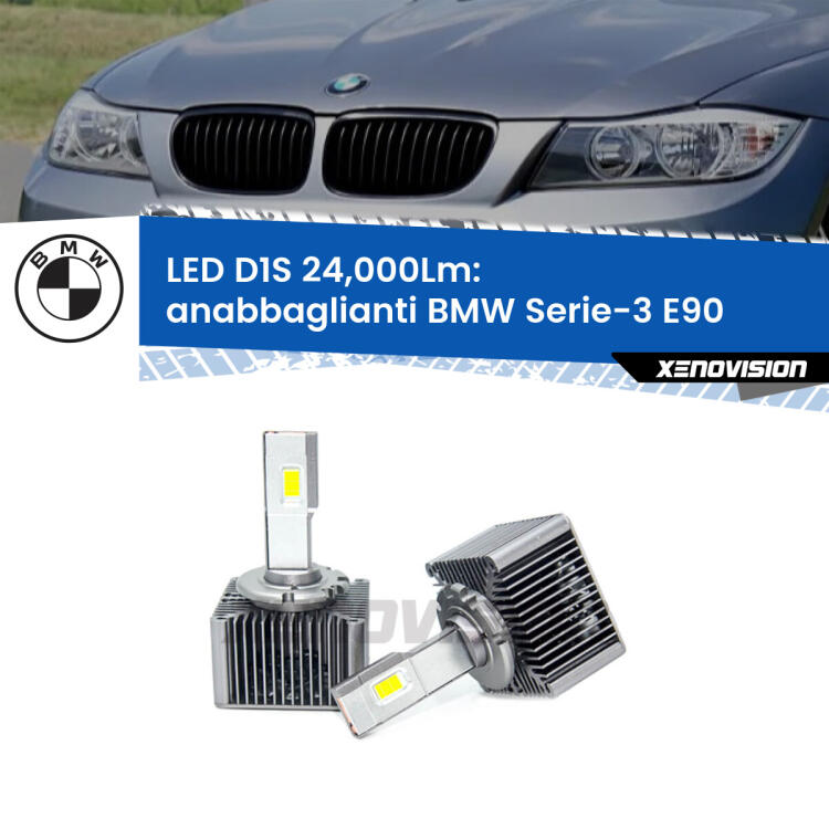 <strong>Lampade conversione a LED specifiche per BMW Serie-3</strong> E90 2005 - 2011 con fari D1S xenon di serie. Lampade Canbus da 24.000Lumen, Qualità Massima.