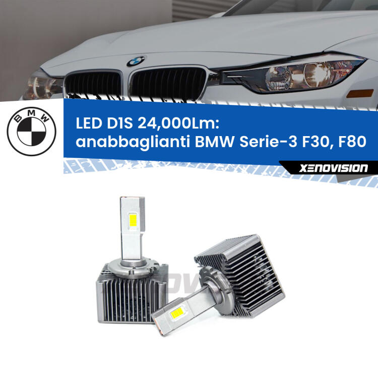 <strong>Lampade conversione a LED specifiche per BMW Serie-3</strong> F30, F80 2012 - 2019 con fari D1S xenon di serie. Lampade Canbus da 24.000Lumen, Qualità Massima.