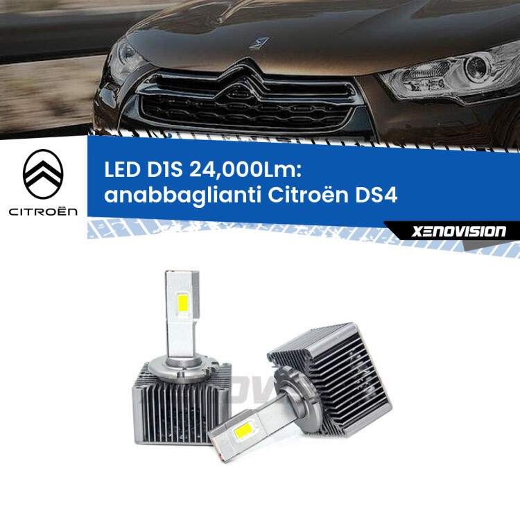 <strong>Lampade conversione a LED specifiche per Citroën DS4</strong>  2011 - 2015 con fari D1S xenon di serie. Lampade Canbus da 24.000Lumen, Qualità Massima.