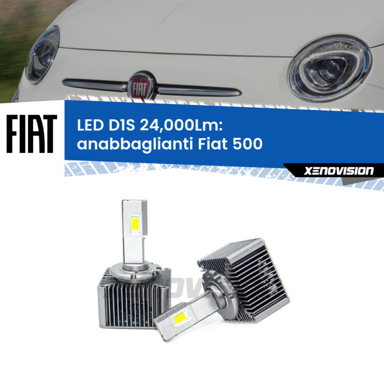 <strong>Lampade conversione a LED specifiche per Fiat 500</strong>  2007 - 2022 con fari D1S xenon di serie. Lampade Canbus da 24.000Lumen, Qualità Massima.