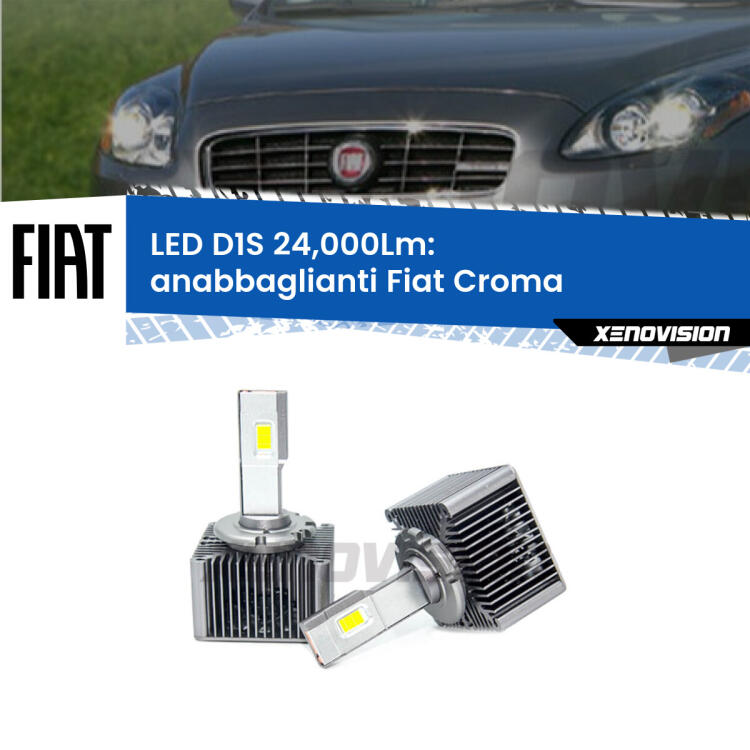<strong>Lampade conversione a LED specifiche per Fiat Croma</strong>  2005 - 2010 con fari D1S xenon di serie. Lampade Canbus da 24.000Lumen, Qualità Massima.