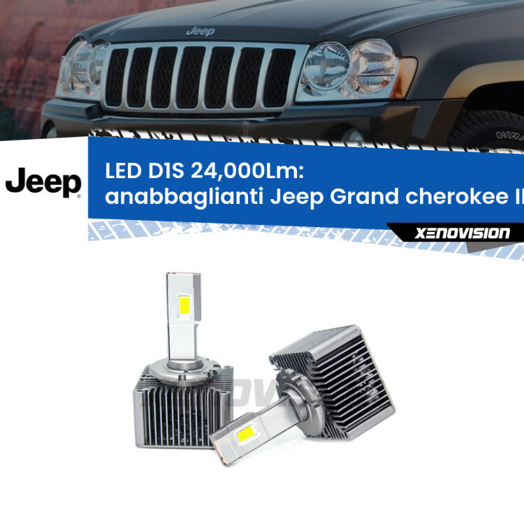 <strong>Lampade conversione a LED specifiche per Jeep Grand cherokee III</strong> WK 2005 - 2010 con fari D1S xenon di serie. Lampade Canbus da 24.000Lumen, Qualità Massima.