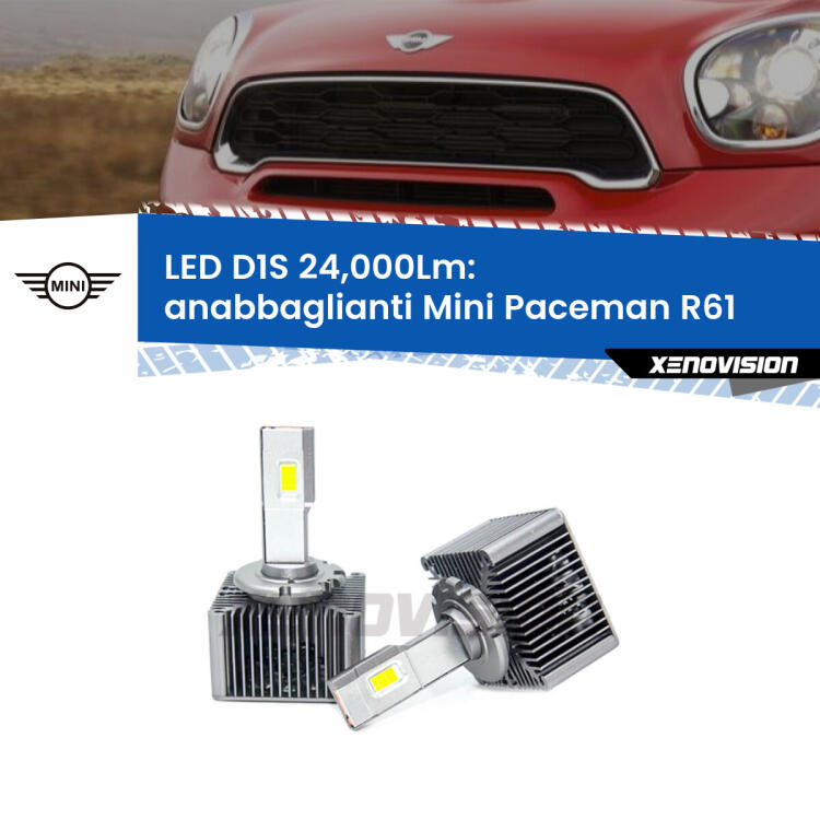 <strong>Lampade conversione a LED specifiche per Mini Paceman</strong> R61 2012 - 2016 con fari D1S xenon di serie. Lampade Canbus da 24.000Lumen, Qualità Massima.