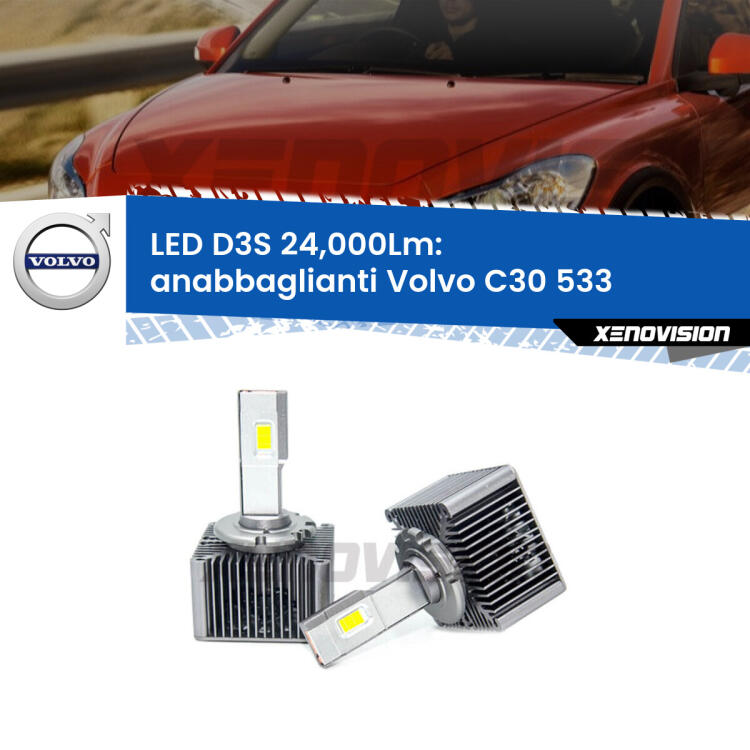 <strong>Kit trasformazione a LED per fari xenon di serie Volvo C30</strong> 533 2010 - 2013. Lampade <strong>D3S</strong> Plug&Play no-errori 24.000Lumen da Xenovision.