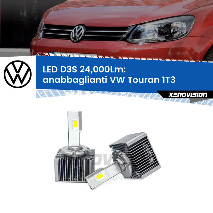 <strong>Kit trasformazione a LED per fari xenon di serie VW Touran</strong> 1T3 2010 - 2015. Lampade <strong>D3S</strong> Plug&Play no-errori 24.000Lumen da Xenovision.