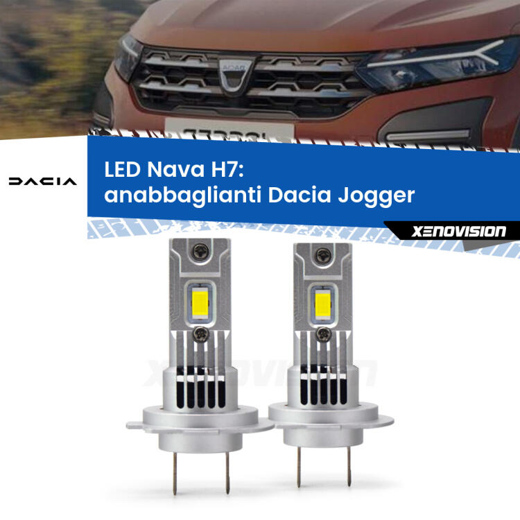 <strong>Anabbaglianti LED no-spie per Dacia Jogger</strong>  2021 in poi. Coppia lampade <strong>H7</strong> modello Nava canbus, raffreddate a ventola.
