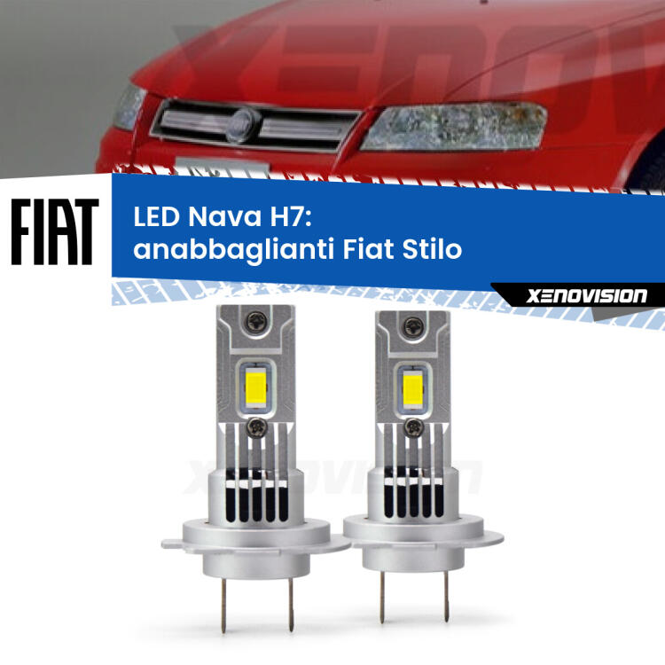 <strong>Anabbaglianti LED no-spie per Fiat Stilo</strong>  2001 - 2006. Coppia lampade <strong>H7</strong> modello Nava canbus, raffreddate a ventola.