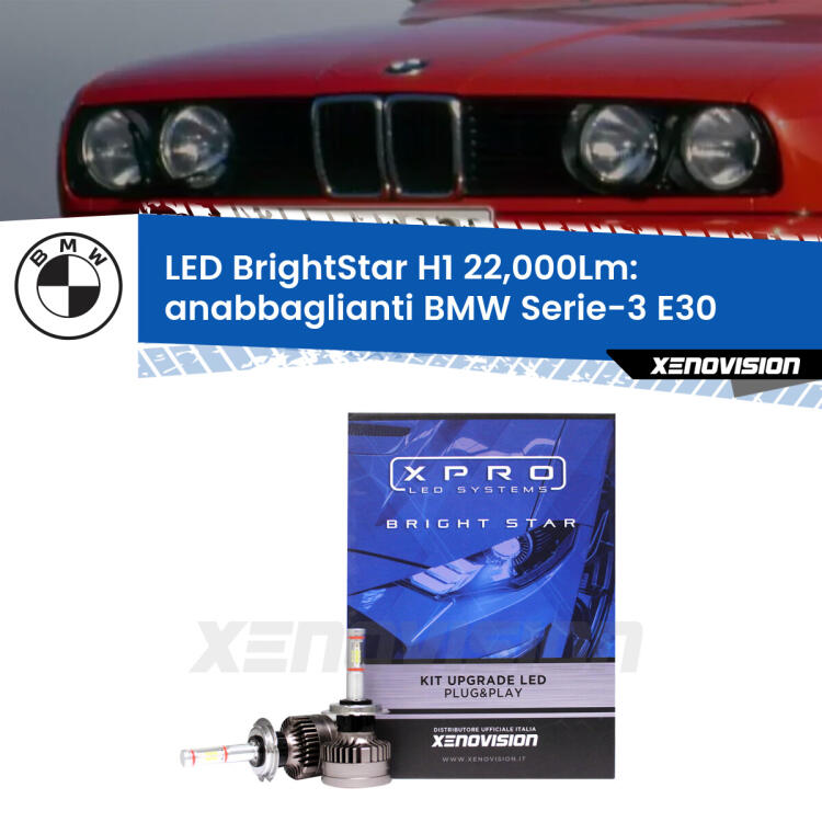 <strong>Kit LED anabbaglianti per BMW Serie-3</strong> E30 1982 - 1992. </strong>Due lampade Canbus H1 Brightstar da 22,000 Lumen. Qualità Massima.