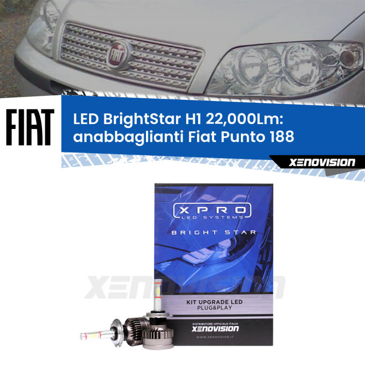 <strong>Kit LED anabbaglianti per Fiat Punto</strong> 188 1999 - 2002. </strong>Due lampade Canbus H1 Brightstar da 22,000 Lumen. Qualità Massima.