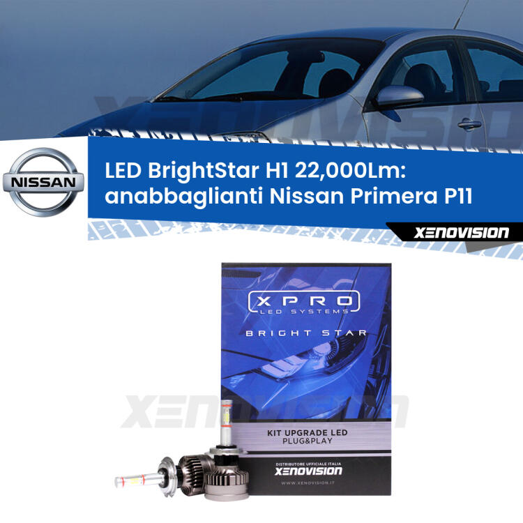 <strong>Kit LED anabbaglianti per Nissan Primera</strong> P11 1996 - 1999. </strong>Due lampade Canbus H1 Brightstar da 22,000 Lumen. Qualità Massima.
