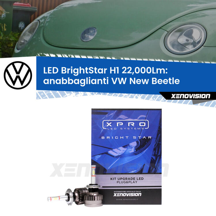 <strong>Kit LED anabbaglianti per VW New Beetle</strong>  1998 - 2005. </strong>Due lampade Canbus H1 Brightstar da 22,000 Lumen. Qualità Massima.