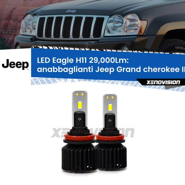 <strong>Kit anabbaglianti LED specifico per Jeep Grand cherokee III</strong> WK 2005 - 2010. Lampade <strong>H11</strong> Canbus da 29.000Lumen di luminosità modello Eagle Xenovision.