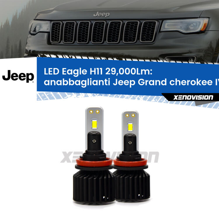<strong>Kit anabbaglianti LED specifico per Jeep Grand cherokee IV</strong> WK2 2011 - 2020. Lampade <strong>H11</strong> Canbus da 29.000Lumen di luminosità modello Eagle Xenovision.