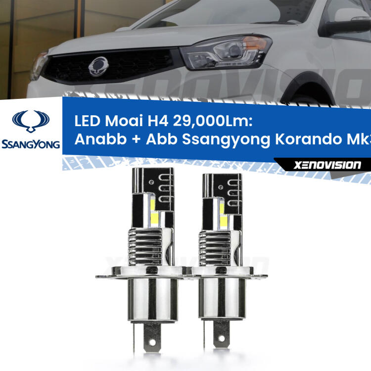 <strong>Kit Anabbaglianti LED per Ssangyong Korando</strong> Mk3 2010 - 2012</strong>: 29.000Lumen, canbus, fatti per durare. Qualità Massima Garantita.