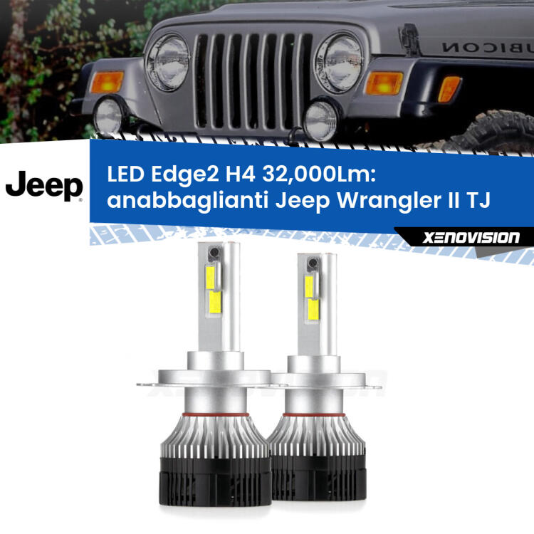 <p><strong>Kit anabbaglianti LED H4 per Jeep Wrangler II</strong> TJ 1996 - 2005. </strong>Potenza smisurata, taglio di luce perfetto. Super canbus. Qualità Massima.</p>