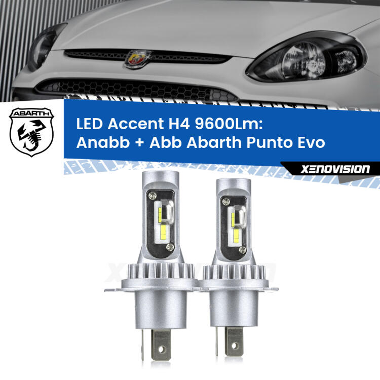 <strong>Kit LED per anabbaglianti + abbaglianti Punto Evo</strong>  2010 - 2014.</strong> Coppia lampade <strong>H4</strong> doppia intensità senza ventola e ultracompatte per installazioni in fari senza spazi.