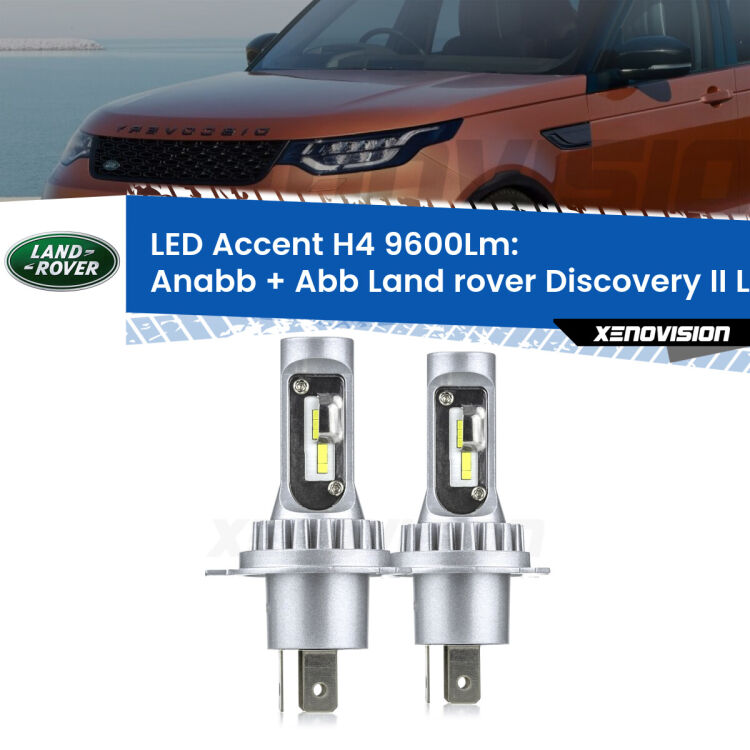 <strong>Kit LED per anabbaglianti + abbaglianti Discovery II</strong> L318 prima serie.</strong> Coppia lampade <strong>H4</strong> doppia intensità senza ventola e ultracompatte per installazioni in fari senza spazi.
