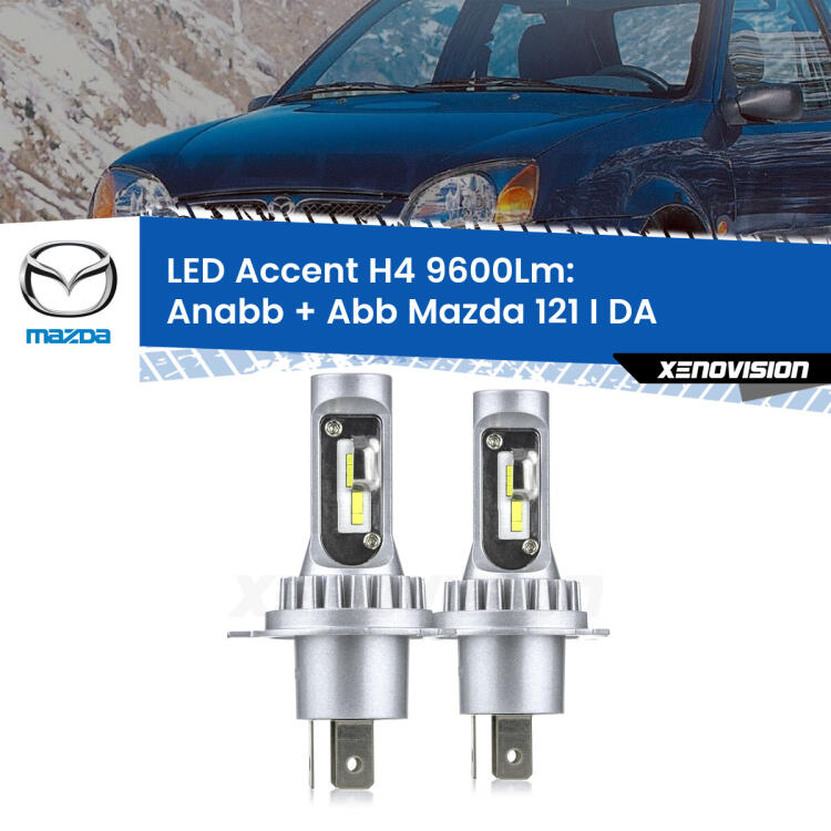 <strong>Kit LED per anabbaglianti + abbaglianti 121 I</strong> DA 1987 - 1990.</strong> Coppia lampade <strong>H4</strong> doppia intensità senza ventola e ultracompatte per installazioni in fari senza spazi.