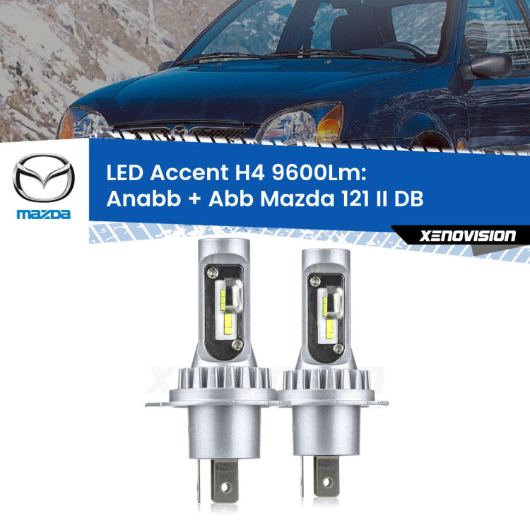 <strong>Kit LED per anabbaglianti + abbaglianti 121 II</strong> DB 1990 - 1996.</strong> Coppia lampade <strong>H4</strong> doppia intensità senza ventola e ultracompatte per installazioni in fari senza spazi.