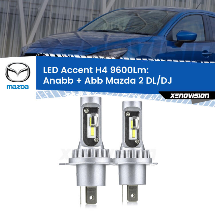 <strong>Kit LED per anabbaglianti + abbaglianti 2</strong> DL/DJ 2014 - 2018.</strong> Coppia lampade <strong>H4</strong> doppia intensità senza ventola e ultracompatte per installazioni in fari senza spazi.