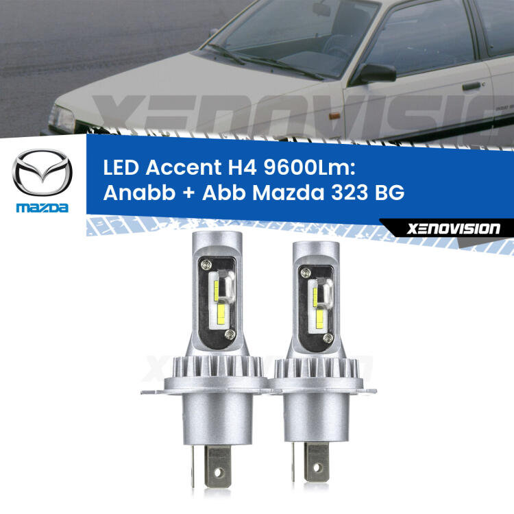 <strong>Kit LED per anabbaglianti + abbaglianti 323</strong> BG 1989 - 1994.</strong> Coppia lampade <strong>H4</strong> doppia intensità senza ventola e ultracompatte per installazioni in fari senza spazi.