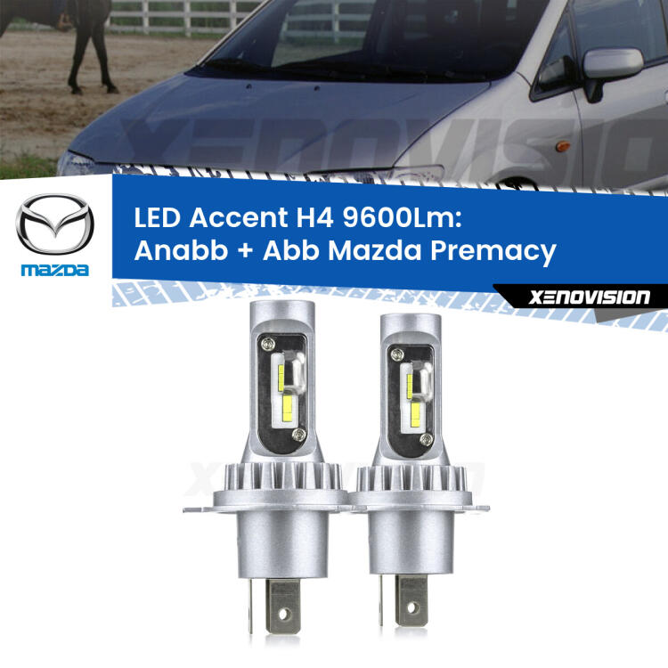 <strong>Kit LED per anabbaglianti + abbaglianti Premacy</strong>  1999 - 2005.</strong> Coppia lampade <strong>H4</strong> doppia intensità senza ventola e ultracompatte per installazioni in fari senza spazi.