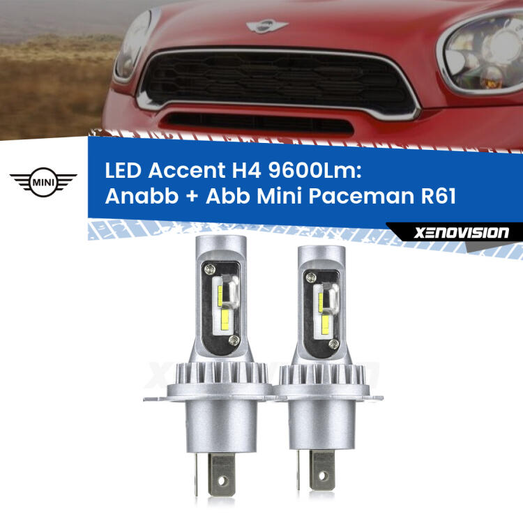 <strong>Kit LED per anabbaglianti + abbaglianti Paceman</strong> R61 2012 - 2016.</strong> Coppia lampade <strong>H4</strong> doppia intensità senza ventola e ultracompatte per installazioni in fari senza spazi.