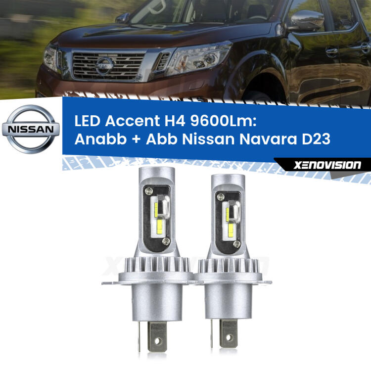 <strong>Kit LED per anabbaglianti + abbaglianti Navara</strong> D23 2014 in poi.</strong> Coppia lampade <strong>H4</strong> doppia intensità senza ventola e ultracompatte per installazioni in fari senza spazi.