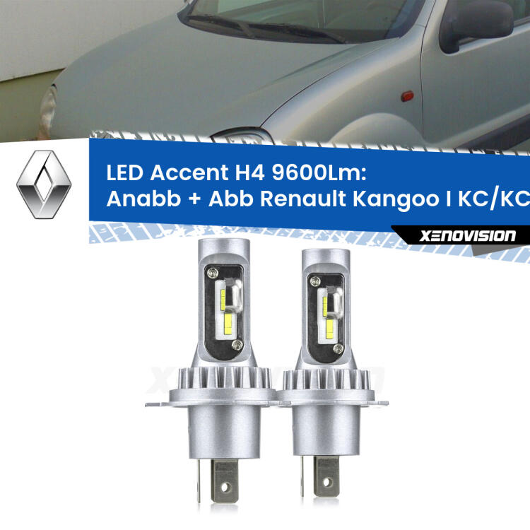 <strong>Kit LED per anabbaglianti + abbaglianti Kangoo I</strong> KC/KC 1997 - 2006.</strong> Coppia lampade <strong>H4</strong> doppia intensità senza ventola e ultracompatte per installazioni in fari senza spazi.