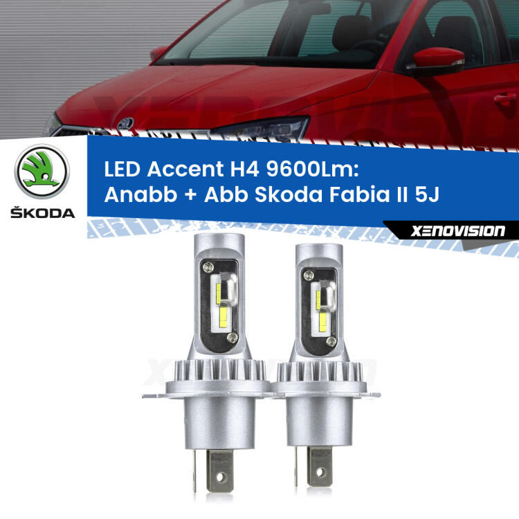 <strong>Kit LED per anabbaglianti + abbaglianti Fabia II</strong> 5J fari a parabola.</strong> Coppia lampade <strong>H4</strong> doppia intensità senza ventola e ultracompatte per installazioni in fari senza spazi.