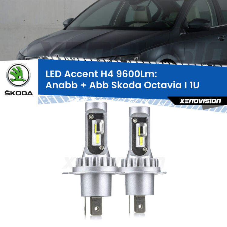 <strong>Kit LED per anabbaglianti + abbaglianti Octavia I</strong> 1U 1996 - 2010.</strong> Coppia lampade <strong>H4</strong> doppia intensità senza ventola e ultracompatte per installazioni in fari senza spazi.