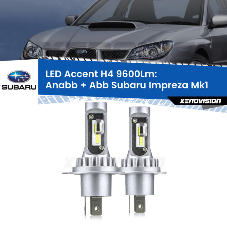 <strong>Kit LED per anabbaglianti + abbaglianti Impreza</strong> Mk1 1992 - 2000.</strong> Coppia lampade <strong>H4</strong> doppia intensità senza ventola e ultracompatte per installazioni in fari senza spazi.