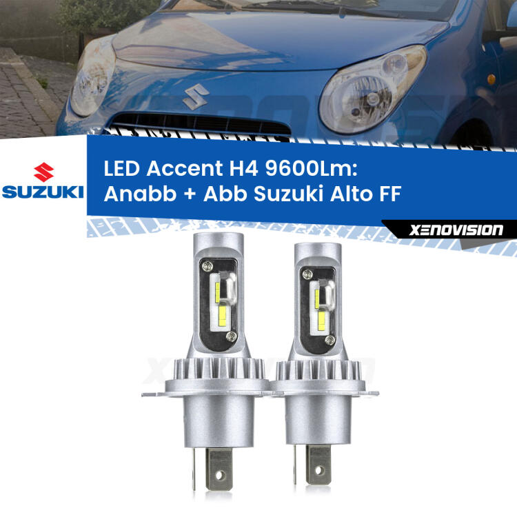 <strong>Kit LED per anabbaglianti + abbaglianti Alto</strong> FF 2002 - 2008.</strong> Coppia lampade <strong>H4</strong> doppia intensità senza ventola e ultracompatte per installazioni in fari senza spazi.
