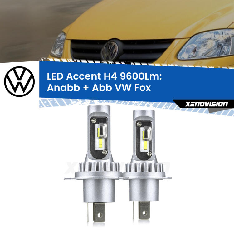 <strong>Kit LED per anabbaglianti + abbaglianti Fox</strong>  2003 - 2014.</strong> Coppia lampade <strong>H4</strong> doppia intensità senza ventola e ultracompatte per installazioni in fari senza spazi.