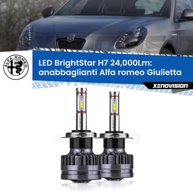 <strong>Kit LED anabbaglianti per Alfa romeo Giulietta</strong>  dal 2014 in poi. </strong>Include due lampade Canbus H7 Brightstar da 24,000 Lumen. Qualità Massima.