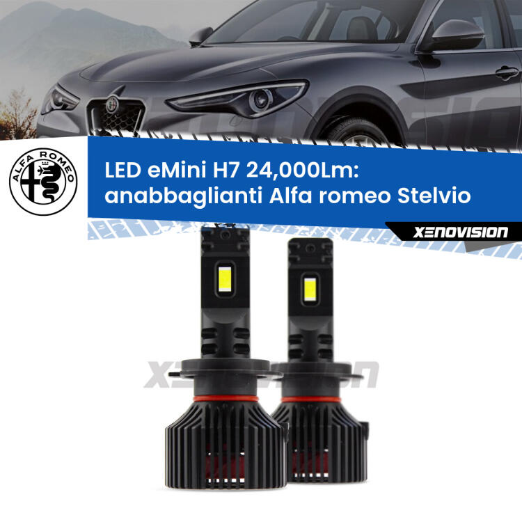 <strong>Kit LED anabbaglianti per Alfa romeo Stelvio</strong>  2016 in poi. </strong>Include due lampade Canbus H7 Brightstar da 24,000 Lumen. Qualità Massima.