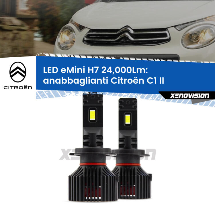 <strong>Kit LED anabbaglianti per Citroën C1</strong> II 2014 in poi. </strong>Include due lampade Canbus H7 Brightstar da 24,000 Lumen. Qualità Massima.